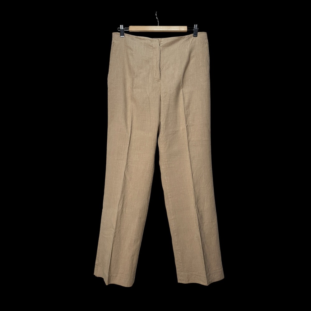 Talbots Tan Linen Blend Straight Leg Dress Pants Italian Fabric Womens Size 10